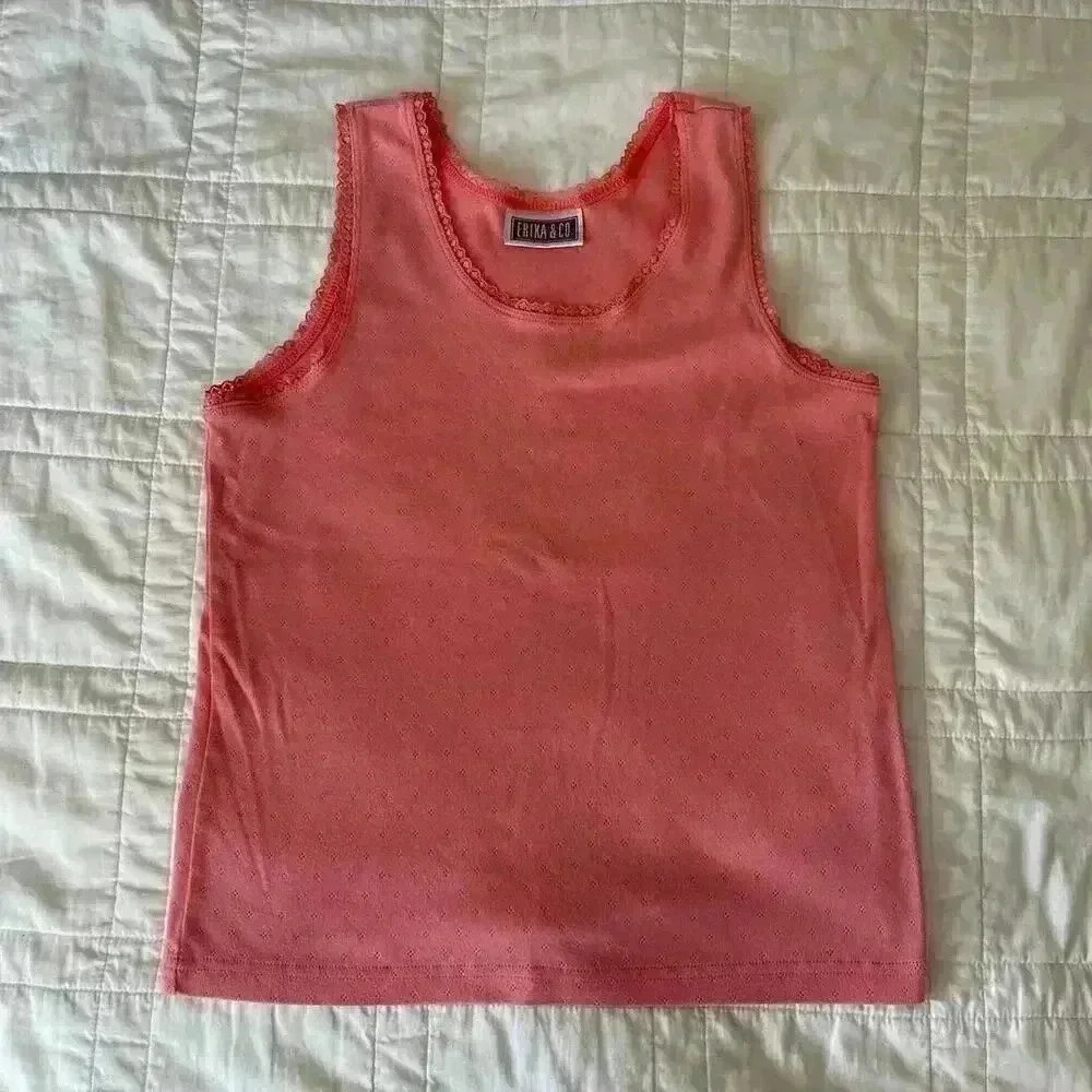 Erika & co pointelle lace pink tank top large women’s dollette summer casual